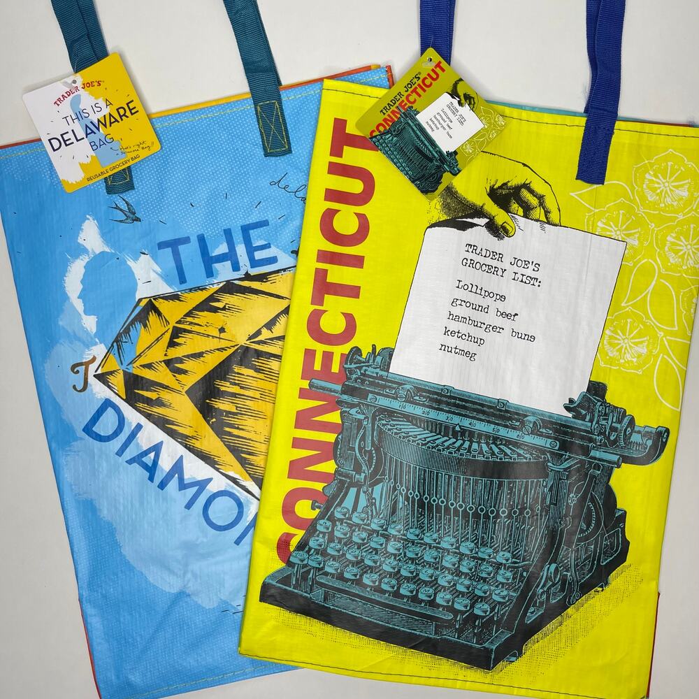 Set of 2 Trader Joe’s Reusable Tote Bags East Coast DELAWARE DE + CONNECTICUT CT